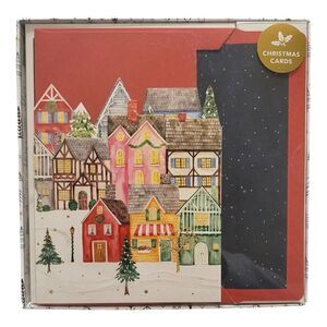 Nicole Miller Christmas Embellished Greeting Card Modern Village Night Sky 12 Ct
